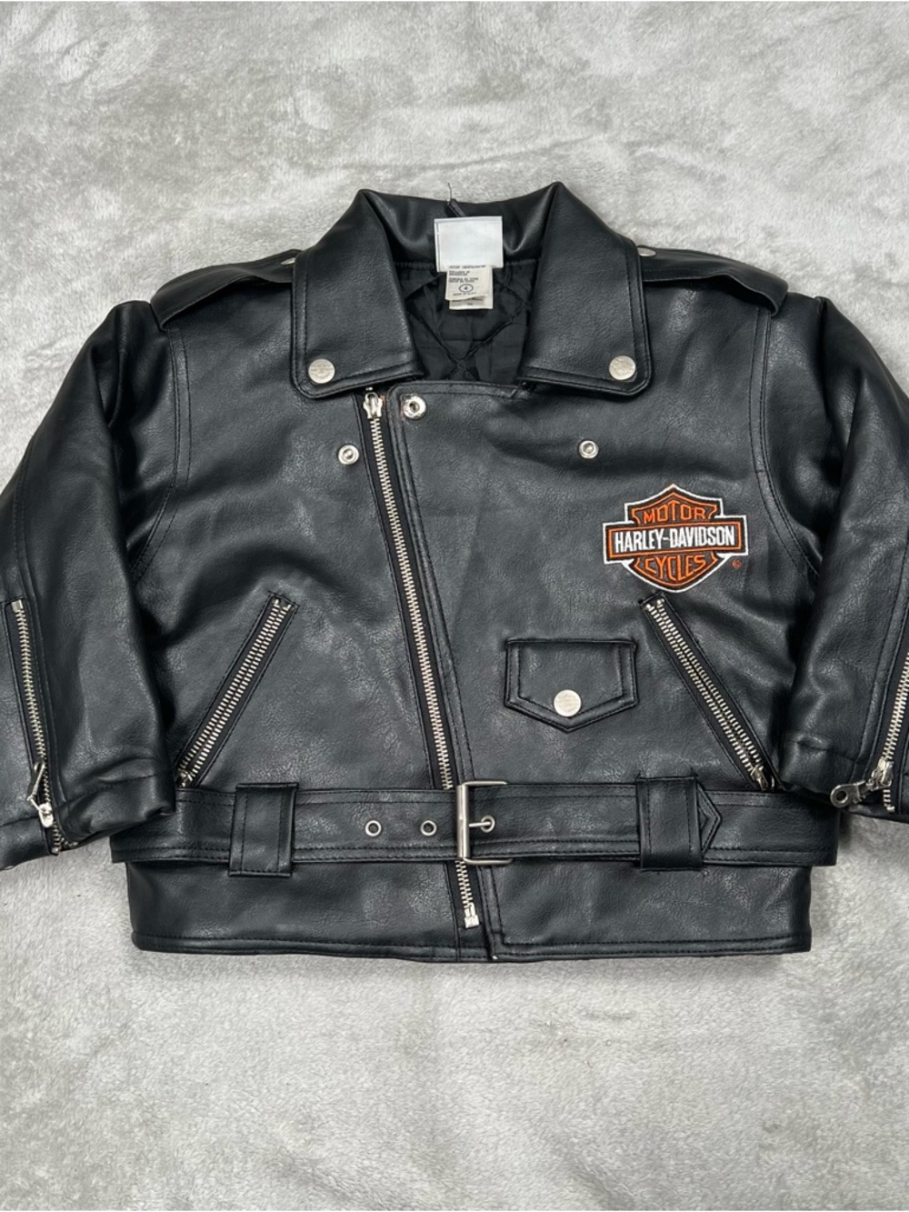 Harley Davidson Motorcycle Jacket Kids Size 4 Black Faux Leather Belted Biker
